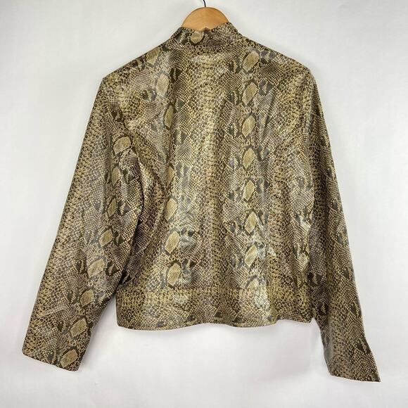 80s Vintage Python Snakeskin Print Jacket Faux Leather Full Zip Baddie Women's L - Picture 6 of 7